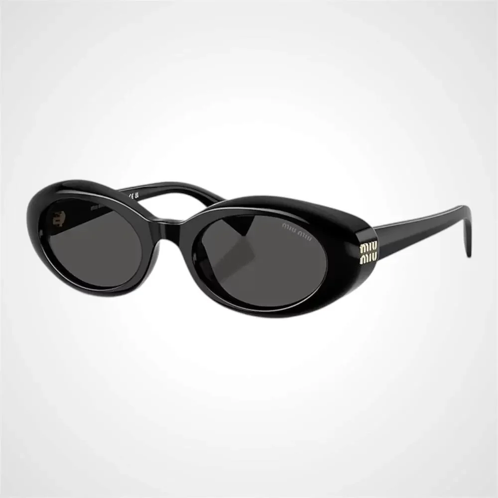 New MIU MIU Sunglasses Black Oval Womens Reverie Gold Grey Lens